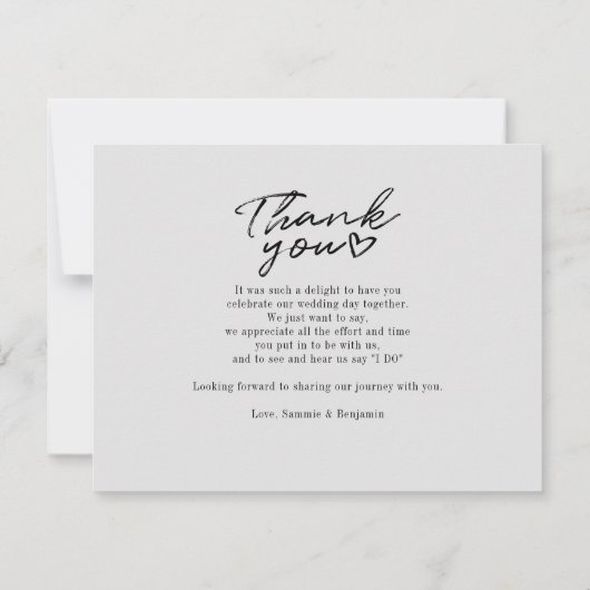 結婚式の日の写真の手書付き感謝 ノートカード (裏面)