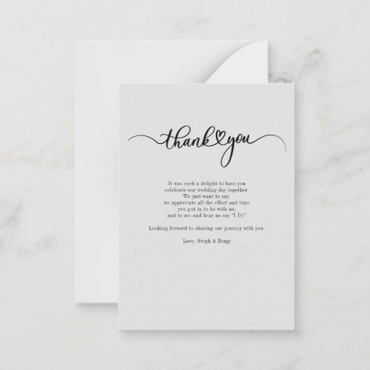 結婚式の日の写真の手書付き感謝 ノートカード (裏面)