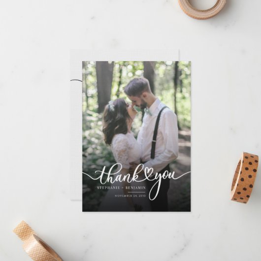 結婚式の日の写真の手書付き感謝 ノートカード (正面/裏面インサイチュ)