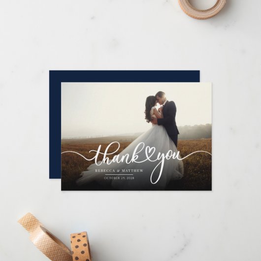 結婚式の日の写真の手書付き感謝 ノートカード (正面/裏面インサイチュ)