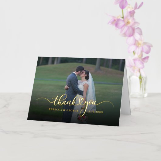 結婚式の日の写真カップルのスクリプトありがとう金ゴールド 箔グリーティングカード (蘭)