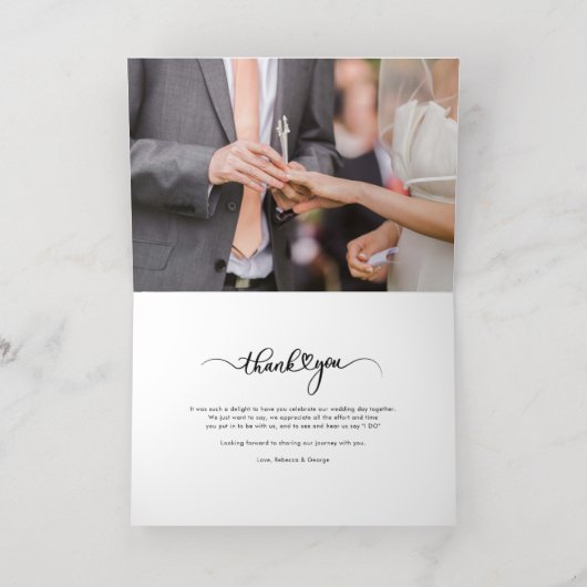 結婚式の日の写真カップルのスクリプトありがとう金ゴールド 箔グリーティングカード (内側レイダウン)