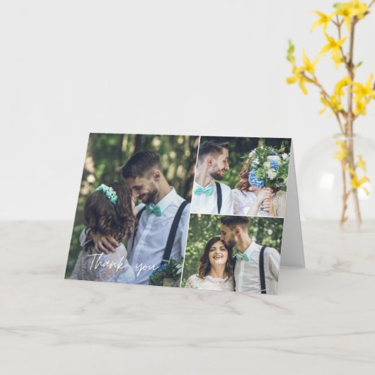 結婚式の日の写真コラージュサンキューカード カード (黄色い花)