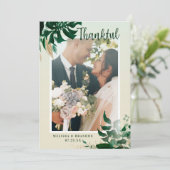 結婚式の日の写真トロピカル葉の写真 サンキューカード (スタンド正面)