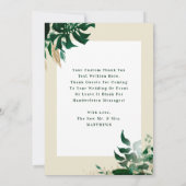 結婚式の日の写真トロピカル葉の写真 サンキューカード (裏面)