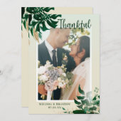 結婚式の日の写真トロピカル葉の写真 サンキューカード (正面/裏面)