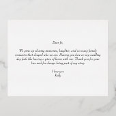 結婚式の日の従兄弟へのメッセージ エレガントな筆記体 箔招待状ポストカード (裏面)