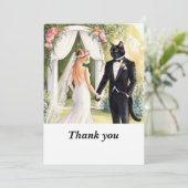 結婚式の日の猫の花嫁と花婿 サンキューカード (スタンド正面)