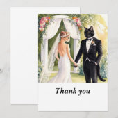 結婚式の日の猫の花嫁と花婿 サンキューカード (正面/裏面)