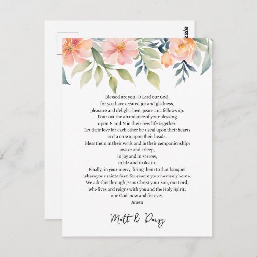 結婚式の日の祈りの言葉 ポストカード (正面/裏面)