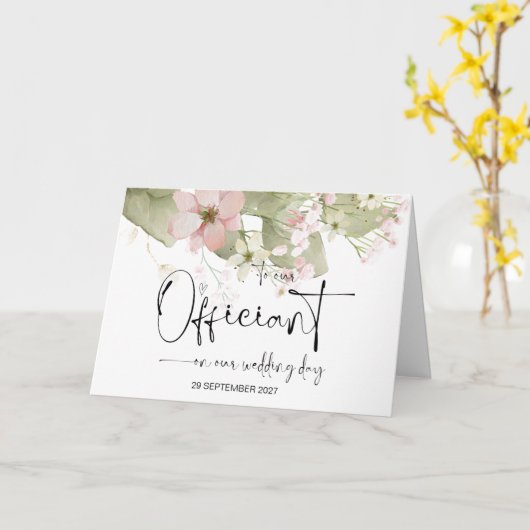 結婚式の日の私たちの役人に感謝する司祭 カード (黄色い花)