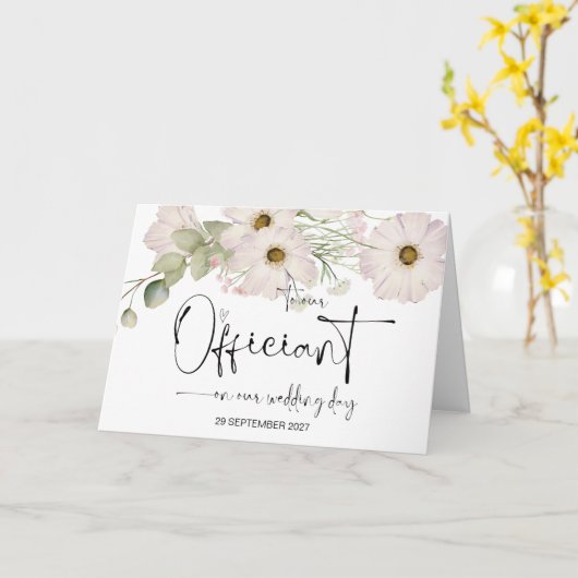 結婚式の日の私たちの役人に感謝する司祭 カード (黄色い花)