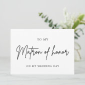 . .結婚式の日の私のマトロンにミニマリスト サンキューカード (スタンド正面)