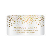 結婚式の日の金ゴールドドットとフェイクホワイトサテン ラベル (正面)