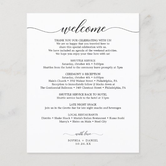 結婚式の日アイコンタイムラインの旅程ウェルカムレター (裏面)