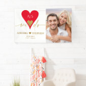 結婚式の日エレガントハートミニマル金ゴールド赤い写真 横断幕 (インサイチュ)