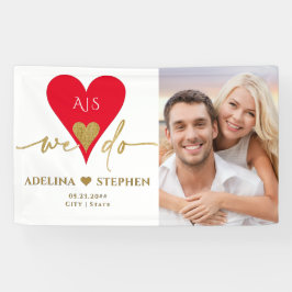 結婚式の日エレガントハートミニマル金ゴールド赤い写真 横断幕