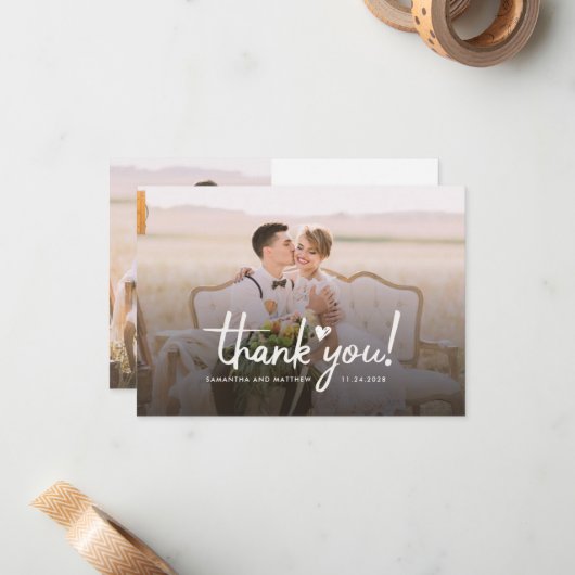 結婚式の日フォトスクリプトエレガントありがとう ノートカード (正面/裏面インサイチュ)