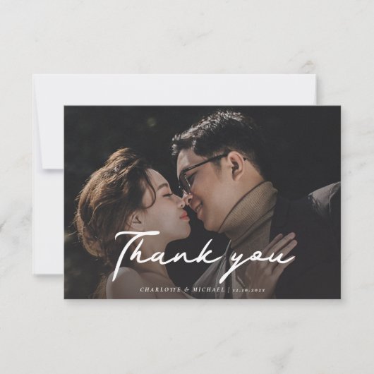 結婚式の日フォトスクリプト手書き文字 サンキューカード (正面)