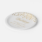 結婚式の日ホワイト&金ゴールド紙吹雪ドット ペーパープレート (アングル)