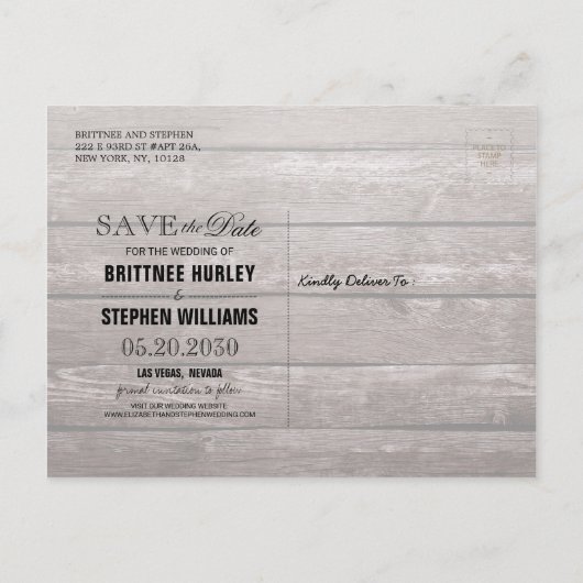 結婚式の日付あじさい文字列ライトウッドを保存 案内ポストカード (裏面)