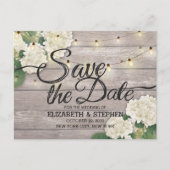 結婚式の日付あじさい文字列ライトウッドを保存 案内ポストカード (正面)