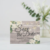 結婚式の日付あじさい文字列ライトウッドを保存 案内ポストカード (スタンド正面)
