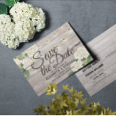 結婚式の日付あじさい文字列ライトウッドを保存 案内ポストカード