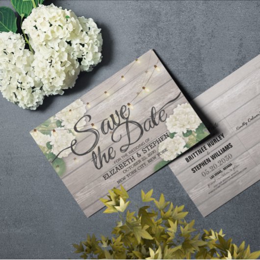 結婚式の日付あじさい文字列ライトウッドを保存 案内ポストカード