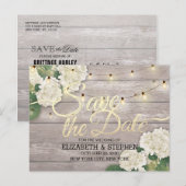 結婚式の日付あじさい文字列ライトウッドを保存 案内ポストカード (正面/裏面)