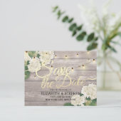 結婚式の日付あじさい文字列ライトウッドを保存 案内ポストカード (スタンド正面)