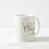 結婚式の日付と花嫁の名前 グリーン テキスト コーヒー コーヒーマグカップ (正面右)