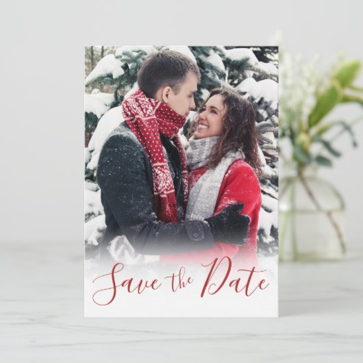 結婚式の日付の保存カスタム写真の縦書式 シーズンカード (スタンド正面)