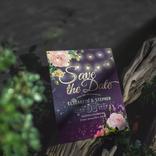 結婚式の日付の保存フローラ文字列ライトパープル セーブザデート