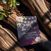 結婚式の日付の保存フローラ文字列ライトパープル セーブザデート