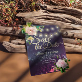 結婚式の日付の保存フローラ文字列ライトパープル セーブザデート