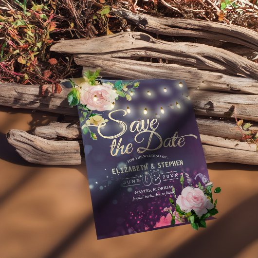 結婚式の日付の保存フローラ文字列ライトパープル セーブザデート