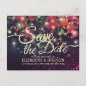 結婚式の日付の保存フローラ紫の文字列ライト 案内ポストカード (正面)