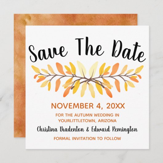 結婚式の日付の保存素朴ミニマル紅葉 案内状 (正面/裏面)