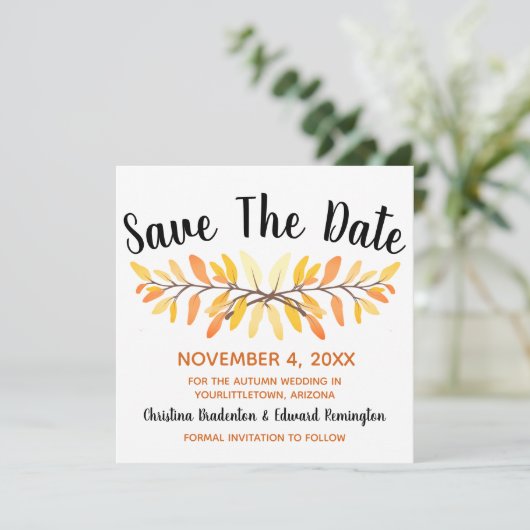 結婚式の日付の保存素朴ミニマル紅葉 案内状 (スタンド正面)