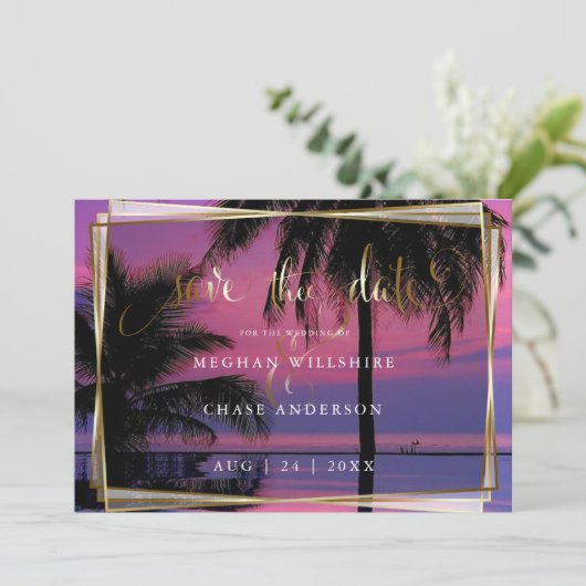 結婚式の日付の保存 |エキゾチックなトロピカルナイトビーチ セーブザデート (スタンド正面)
