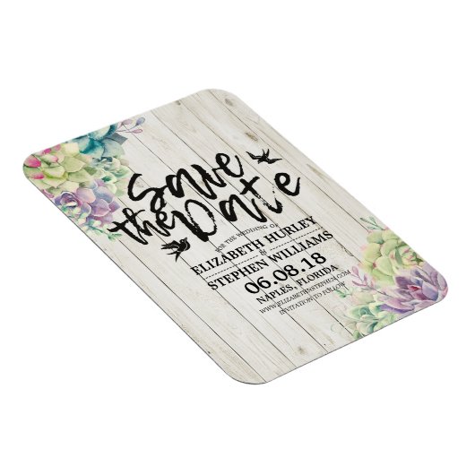 結婚式の日付の多肉植物の木を保存素朴する マグネット (右側)