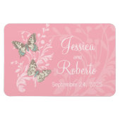 結婚式の日付の蝶ピンクの磁石を保存 マグネット (横)