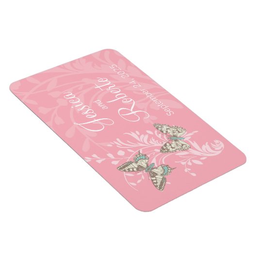 結婚式の日付の蝶ピンクの磁石を保存 マグネット (右側)