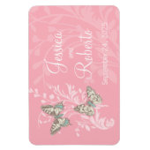 結婚式の日付の蝶ピンクの磁石を保存 マグネット (縦)