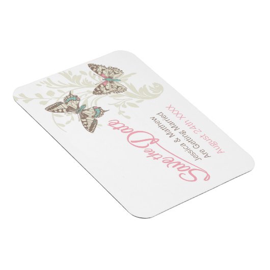 結婚式の日付の蝶ピンクの磁石を保存 マグネット (右側)