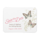 結婚式の日付の蝶ピンクの磁石を保存 マグネット (横)