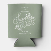 結婚式の日付を保かわいらし存ボタニカルブルー缶C 缶クーラー (正面)