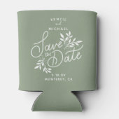 結婚式の日付を保かわいらし存ボタニカルブルー缶C 缶クーラー (裏面)