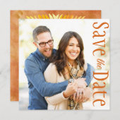 結婚式の日付を保ミニマル存する写真素朴葉の 案内状 (正面/裏面)